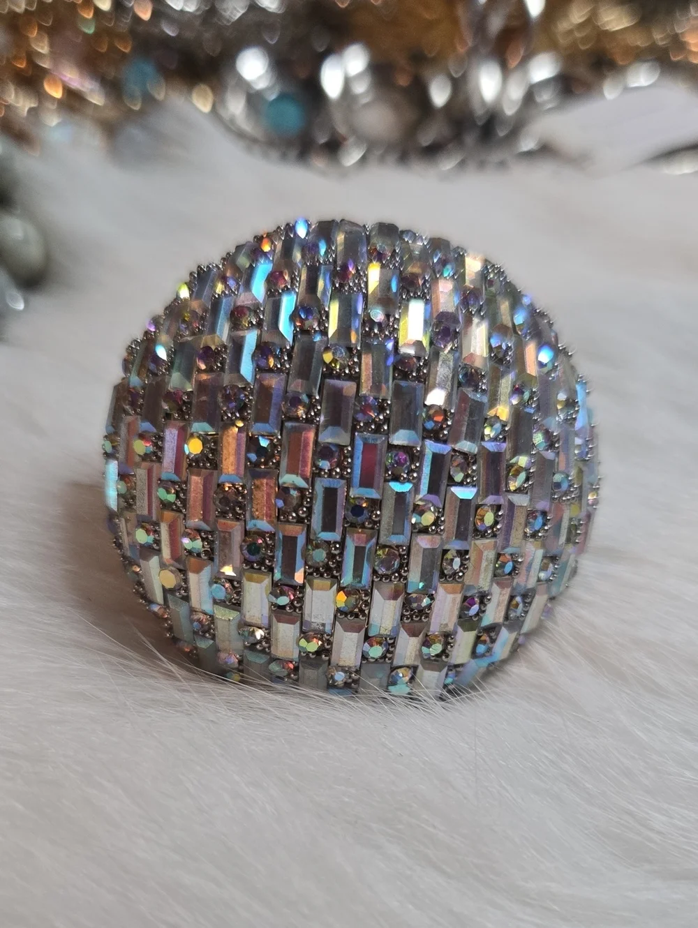 Crystal Pavé Dome Statement Ring - Silver Aurora